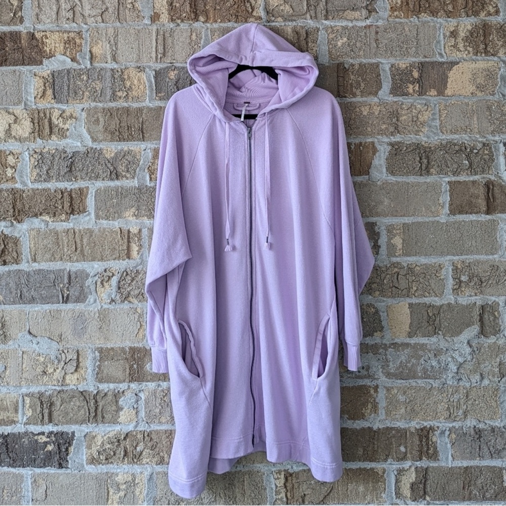 Free People Lilac Long Line Duster Cardigan Hoodie Sweatshirt Size Large